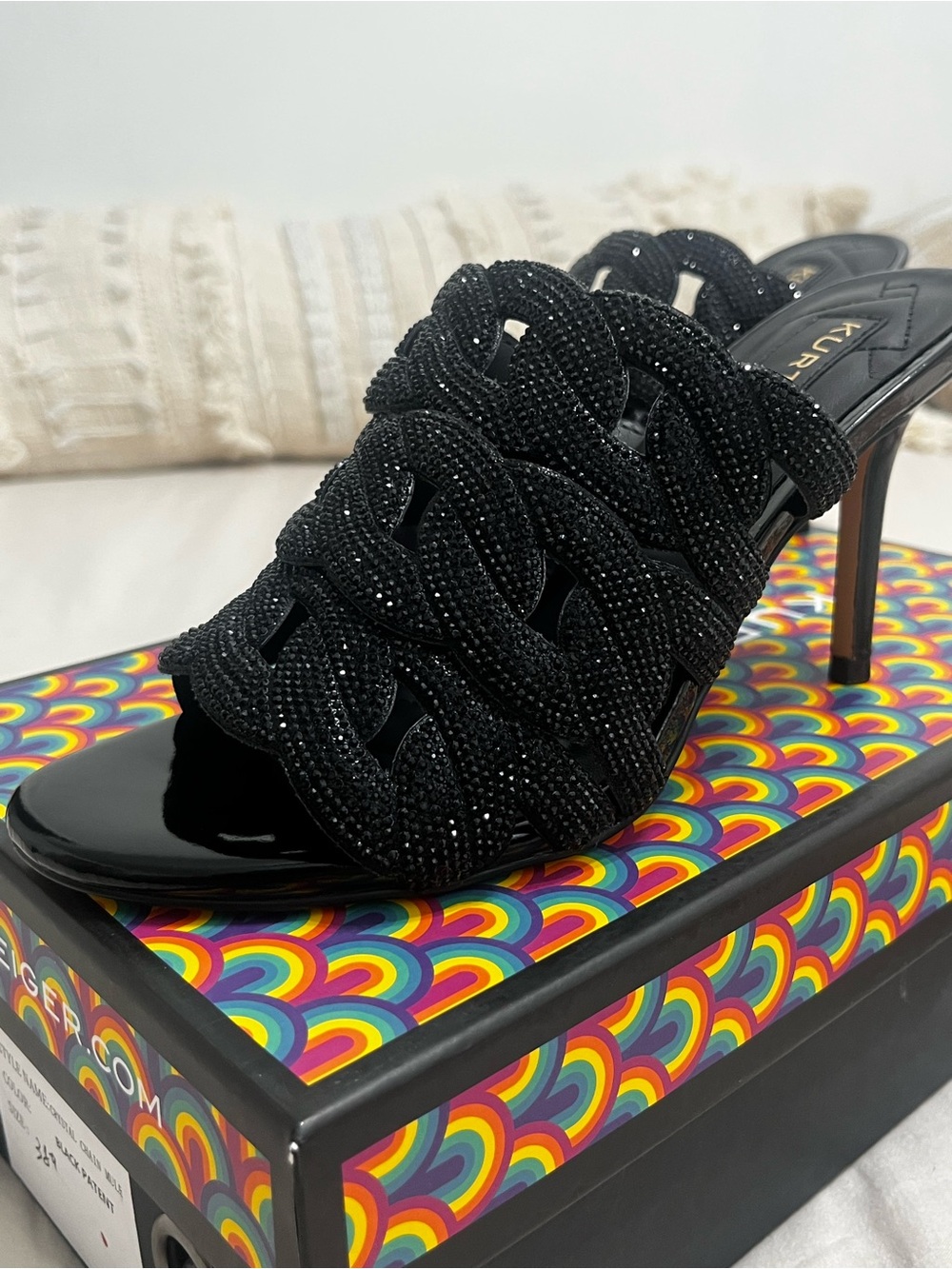 Kurt Geiger Black Beaded Braided High Heel Mules
